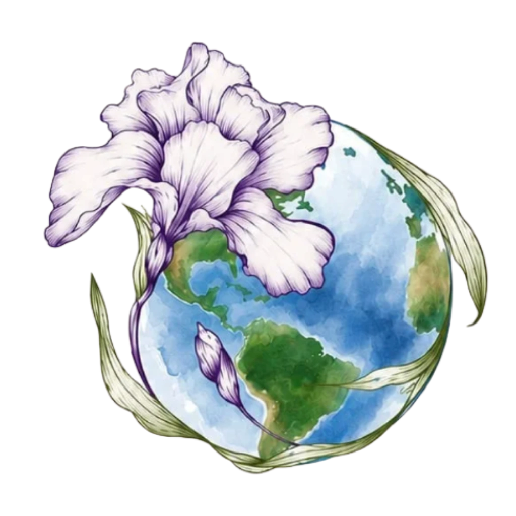 Blooming Iris on Earth Globe